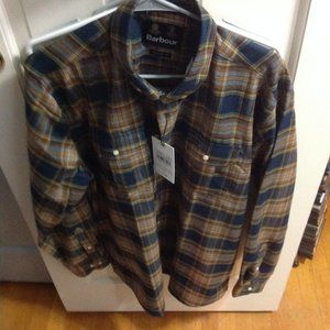 Barbour Men's Singsby Navy & Brown Long Sleeve USA Large Shirt - New with Tags